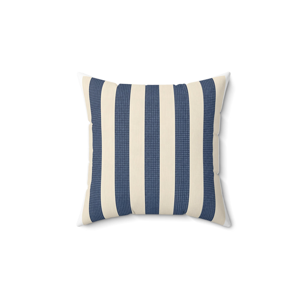 Nautical Blue Stripe Throw Pillow — Coastal Decorative Square Pillow