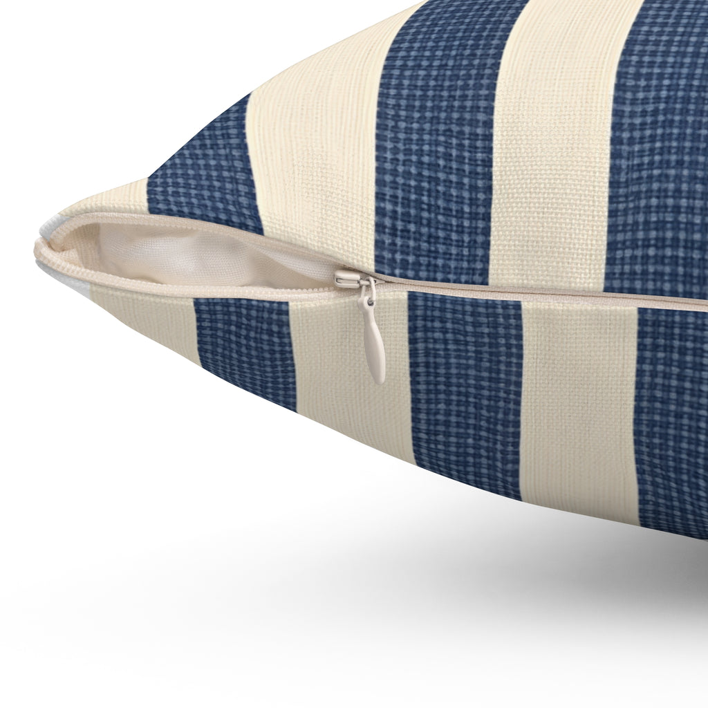 Nautical Blue Stripe Throw Pillow — Coastal Decorative Square Pillow