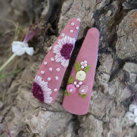 Hand Embroidered Floral Hair Clips