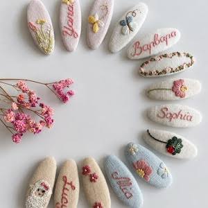 Hand Embroidered Floral Hair Clips