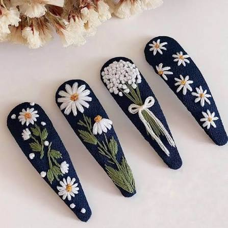 Hand Embroidered Floral Hair Clips