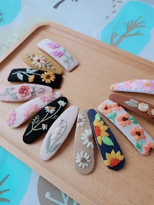 Hand Embroidered Floral Hair Clips