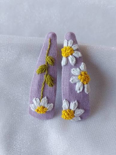 Hand Embroidered Floral Hair Clips