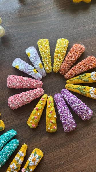 Hand Embroidered Floral Hair Clips