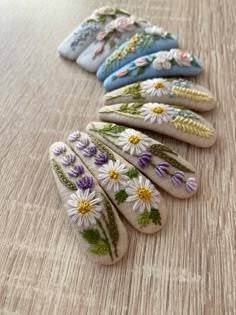 Hand Embroidered Floral Hair Clips